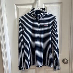 Vineyard Vines Striped Navy and White half zip